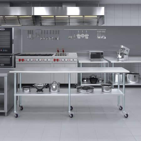 Amgood 24x96 Rolling Prep Table with Stainless Steel Top AMG WT-2496-WHEELS